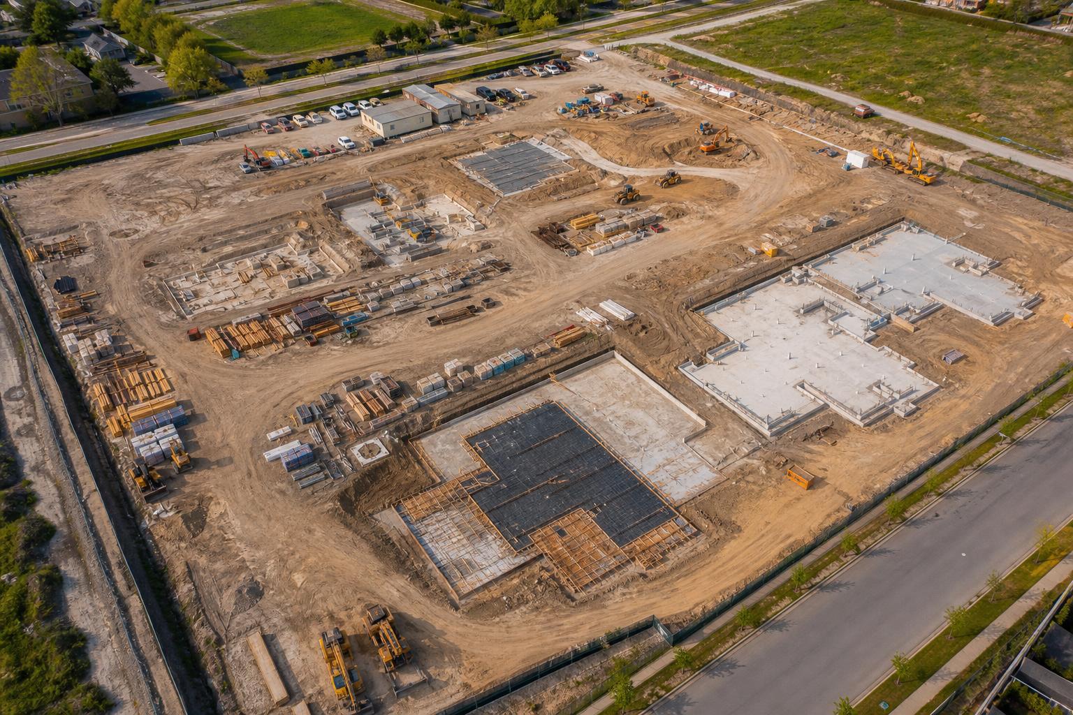 Clean construction site progress captured from the air